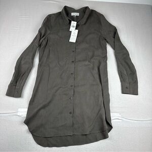 New! WAYF Womens Olive Green Shirt Dress Medium Collared Minimalist Effortless